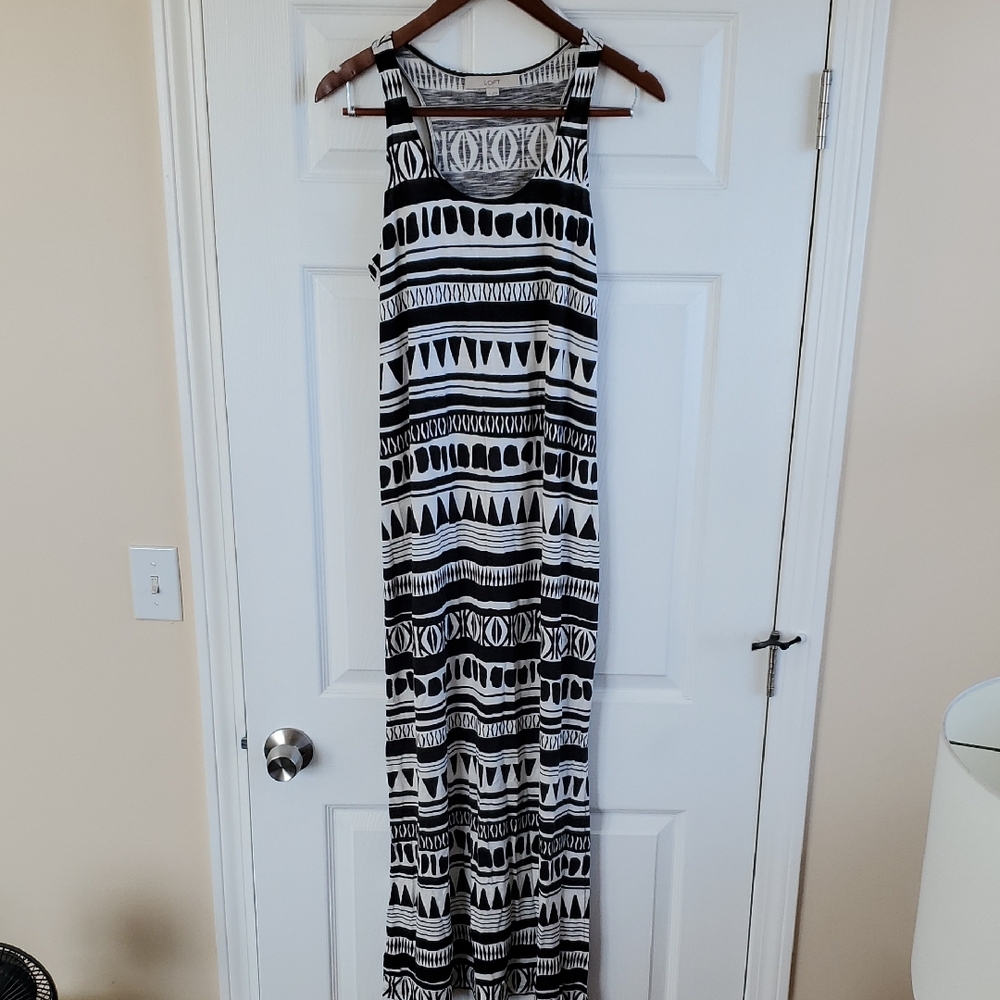 LOFT Black and White Patterned Maxi Dress